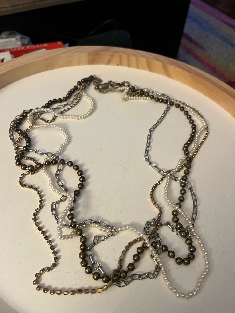 Chicos Multi-Strand Mixed Metal and Pearl Necklace